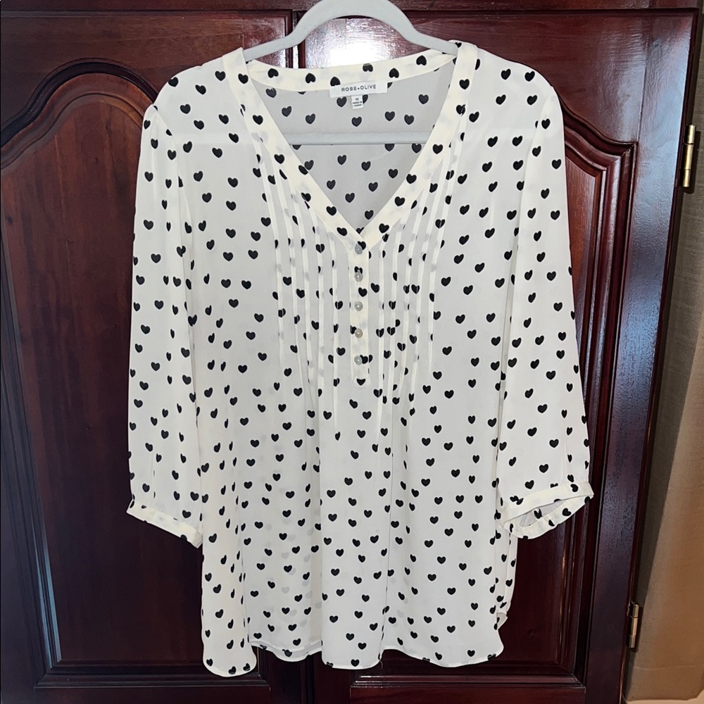 Catherine Malandrino Heart Print Blouse - Black and Cream